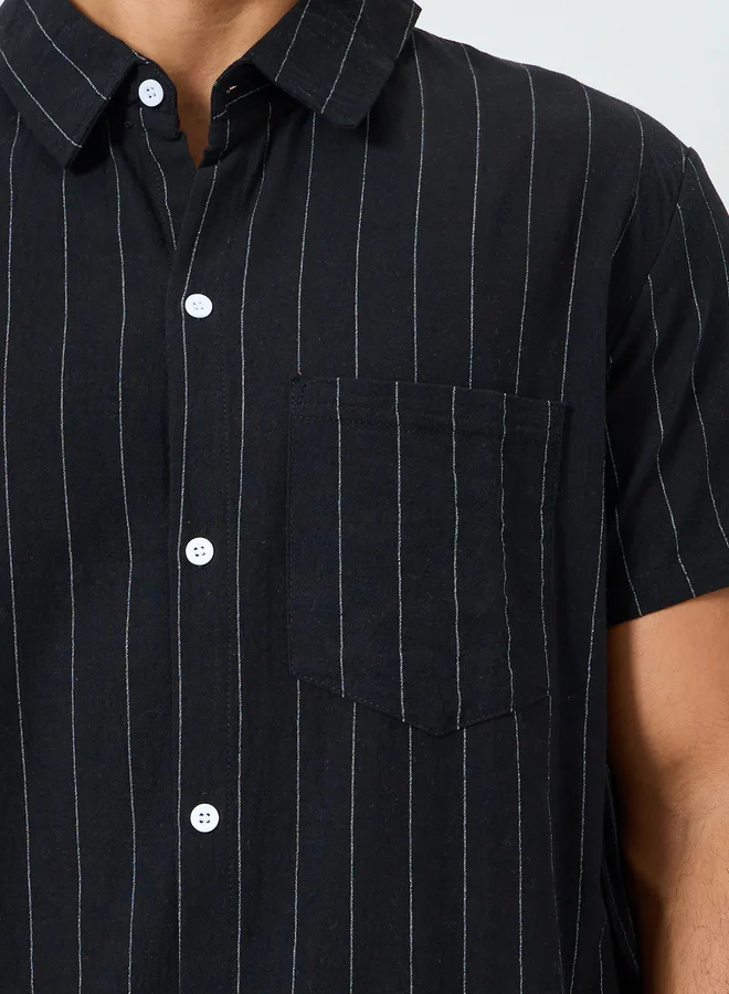 تايك تو Men Pinstripe Pocket Detail Shirt and Shorts Co-Ords